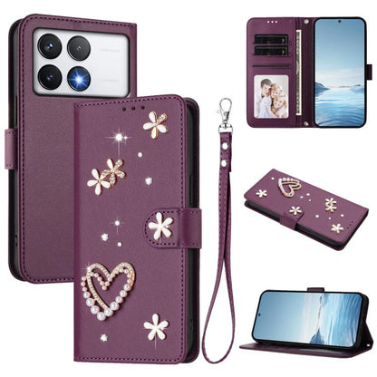 ZS01 Double-Layer Heart Floral Vegan Leather Phone Case with Wrist Strap, For Xiaomi Poco F7 Pro 5G / Redmi K80, For Xiaomi Poco M7 5G / Poco C75 4G, For Xiaomi Poco X7 5G / Redmi Note 14 Pro 5G, For Xiaomi 15 Ultra 5G                                  ...
