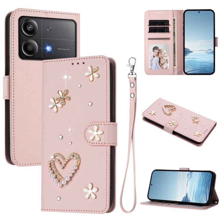 ZS01 Double-Layer Heart Floral Vegan Leather Phone Case with Wrist Strap, For Xiaomi Poco X6 Neo 5G, For Xiaomi Poco X6 Pro 5G / Redmi K70E, For Xiaomi 14 Ultra 5G, For Xiaomi 14 Pro 5G, For Xiaomi 14 5G, For Xiaomi 13T / 13T Pro 5G                    ...