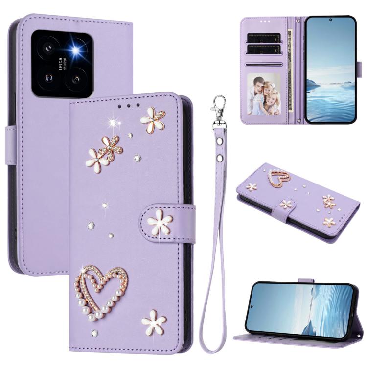 ZS01 Double-Layer Heart Floral Vegan Leather Phone Case with Wrist Strap, For Xiaomi Poco X6 Neo 5G, For Xiaomi Poco X6 Pro 5G / Redmi K70E, For Xiaomi 14 Ultra 5G, For Xiaomi 14 Pro 5G, For Xiaomi 14 5G, For Xiaomi 13T / 13T Pro 5G                    ...