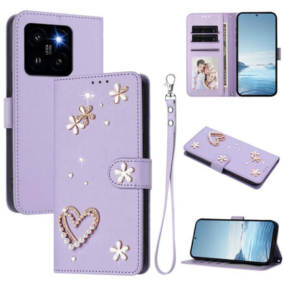 ZS01 Double-Layer Heart Floral Vegan Leather Phone Case with Wrist Strap, For Xiaomi Poco X6 Neo 5G, For Xiaomi Poco X6 Pro 5G / Redmi K70E, For Xiaomi 14 Ultra 5G, For Xiaomi 14 Pro 5G, For Xiaomi 14 5G, For Xiaomi 13T / 13T Pro 5G                    ...