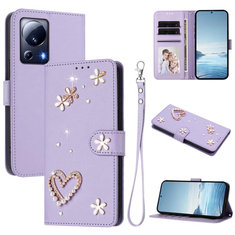 ZS01 Double-Layer Heart Floral Vegan Leather Phone Case with Wrist Strap, For Xiaomi Poco X6 Neo 5G, For Xiaomi Poco X6 Pro 5G / Redmi K70E, For Xiaomi 14 Ultra 5G, For Xiaomi 14 Pro 5G, For Xiaomi 14 5G, For Xiaomi 13T / 13T Pro 5G                    ...