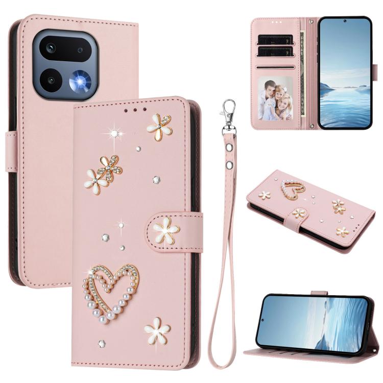 ZS01 Double-Layer Heart Floral Vegan Leather Phone Case with Wrist Strap, For Realme 16 Pro+ 5G Global, For Realme 16 Pro 5G Global, For Realme GT 8 Pro Global, For Realme P4x 5G, For Realme C71 4G India / Note 70 4G, For Realme C85 5G / 15x 5G        ...