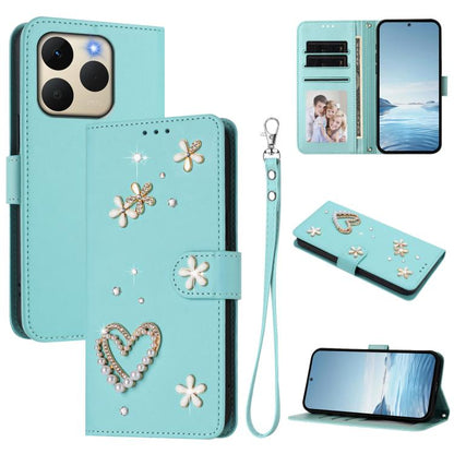 ZS01 Double-Layer Heart Floral Vegan Leather Phone Case with Wrist Strap, For Realme 16 Pro+ 5G Global, For Realme 16 Pro 5G Global, For Realme GT 8 Pro Global, For Realme P4x 5G, For Realme C71 4G India / Note 70 4G, For Realme C85 5G / 15x 5G        ...