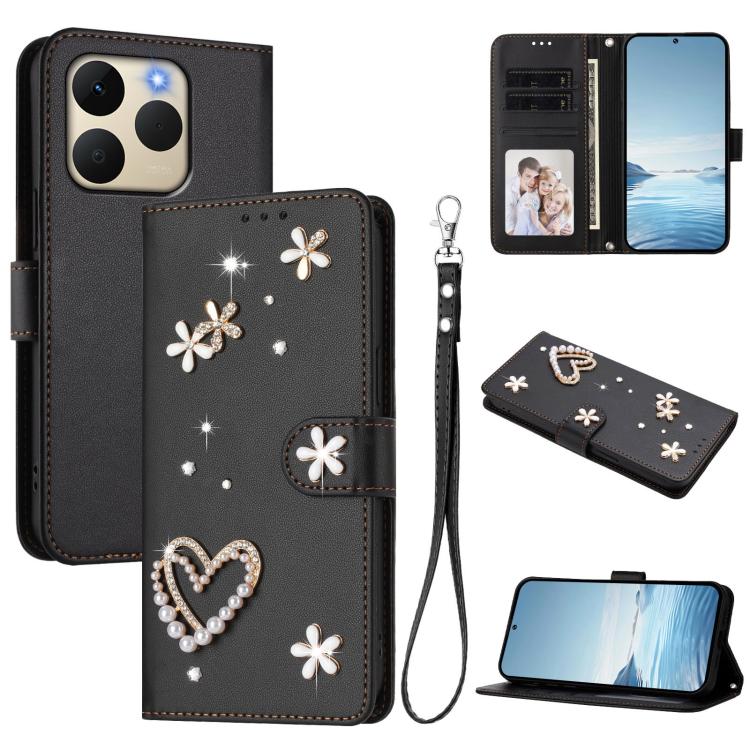 ZS01 Double-Layer Heart Floral Vegan Leather Phone Case with Wrist Strap, For Realme 16 Pro+ 5G Global, For Realme 16 Pro 5G Global, For Realme GT 8 Pro Global, For Realme P4x 5G, For Realme C71 4G India / Note 70 4G, For Realme C85 5G / 15x 5G        ...