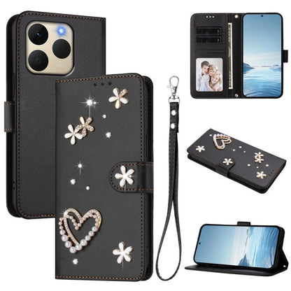 ZS01 Double-Layer Heart Floral Vegan Leather Phone Case with Wrist Strap, For Realme 16 Pro+ 5G Global, For Realme 16 Pro 5G Global, For Realme GT 8 Pro Global, For Realme P4x 5G, For Realme C71 4G India / Note 70 4G, For Realme C85 5G / 15x 5G        ...