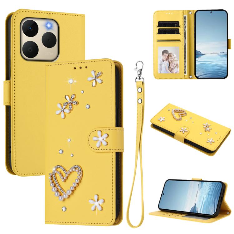 ZS01 Double-Layer Heart Floral Vegan Leather Phone Case with Wrist Strap, For Realme 16 Pro+ 5G Global, For Realme 16 Pro 5G Global, For Realme GT 8 Pro Global, For Realme P4x 5G, For Realme C71 4G India / Note 70 4G, For Realme C85 5G / 15x 5G        ...