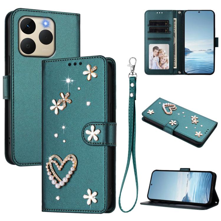 ZS01 Double-Layer Heart Floral Vegan Leather Phone Case with Wrist Strap, For Realme 16 Pro+ 5G Global, For Realme 16 Pro 5G Global, For Realme GT 8 Pro Global, For Realme P4x 5G, For Realme C71 4G India / Note 70 4G, For Realme C85 5G / 15x 5G        ...