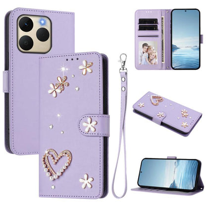 ZS01 Double-Layer Heart Floral Vegan Leather Phone Case with Wrist Strap, For Realme 16 Pro+ 5G Global, For Realme 16 Pro 5G Global, For Realme GT 8 Pro Global, For Realme P4x 5G, For Realme C71 4G India / Note 70 4G, For Realme C85 5G / 15x 5G        ...