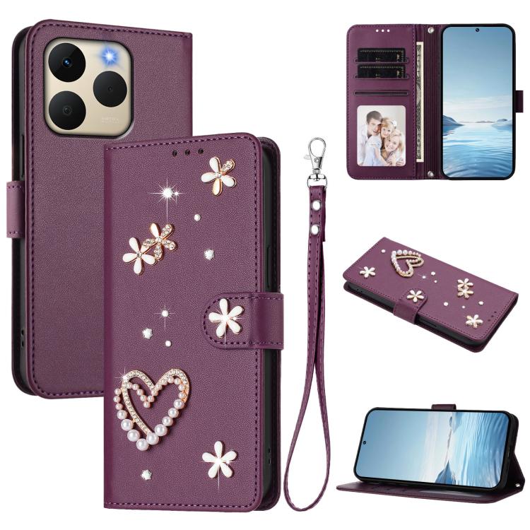 ZS01 Double-Layer Heart Floral Vegan Leather Phone Case with Wrist Strap, For Realme 16 Pro+ 5G Global, For Realme 16 Pro 5G Global, For Realme GT 8 Pro Global, For Realme P4x 5G, For Realme C71 4G India / Note 70 4G, For Realme C85 5G / 15x 5G        ...