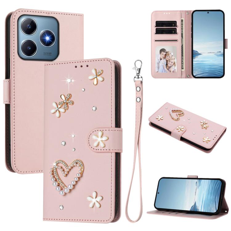 ZS01 Double-Layer Heart Floral Vegan Leather Phone Case with Wrist Strap, For Realme 16 Pro+ 5G Global, For Realme 16 Pro 5G Global, For Realme GT 8 Pro Global, For Realme P4x 5G, For Realme C71 4G India / Note 70 4G, For Realme C85 5G / 15x 5G        ...