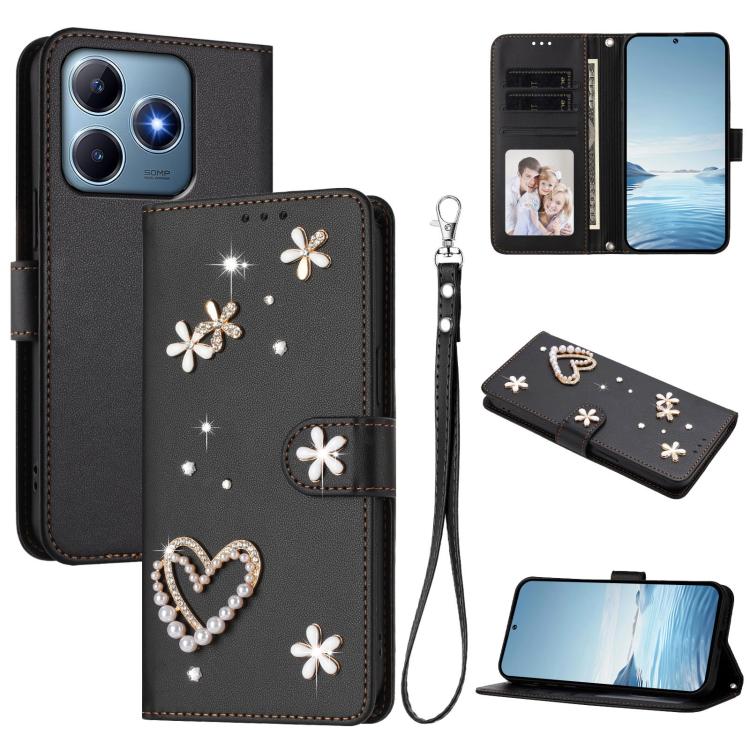ZS01 Double-Layer Heart Floral Vegan Leather Phone Case with Wrist Strap, For Realme 16 Pro+ 5G Global, For Realme 16 Pro 5G Global, For Realme GT 8 Pro Global, For Realme P4x 5G, For Realme C71 4G India / Note 70 4G, For Realme C85 5G / 15x 5G        ...