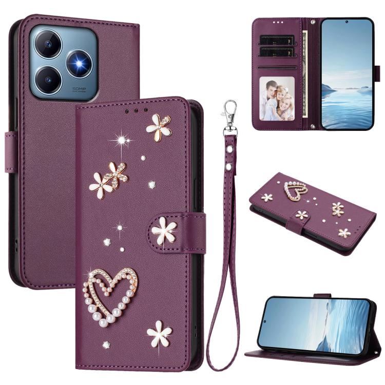ZS01 Double-Layer Heart Floral Vegan Leather Phone Case with Wrist Strap, For Realme 16 Pro+ 5G Global, For Realme 16 Pro 5G Global, For Realme GT 8 Pro Global, For Realme P4x 5G, For Realme C71 4G India / Note 70 4G, For Realme C85 5G / 15x 5G        ...