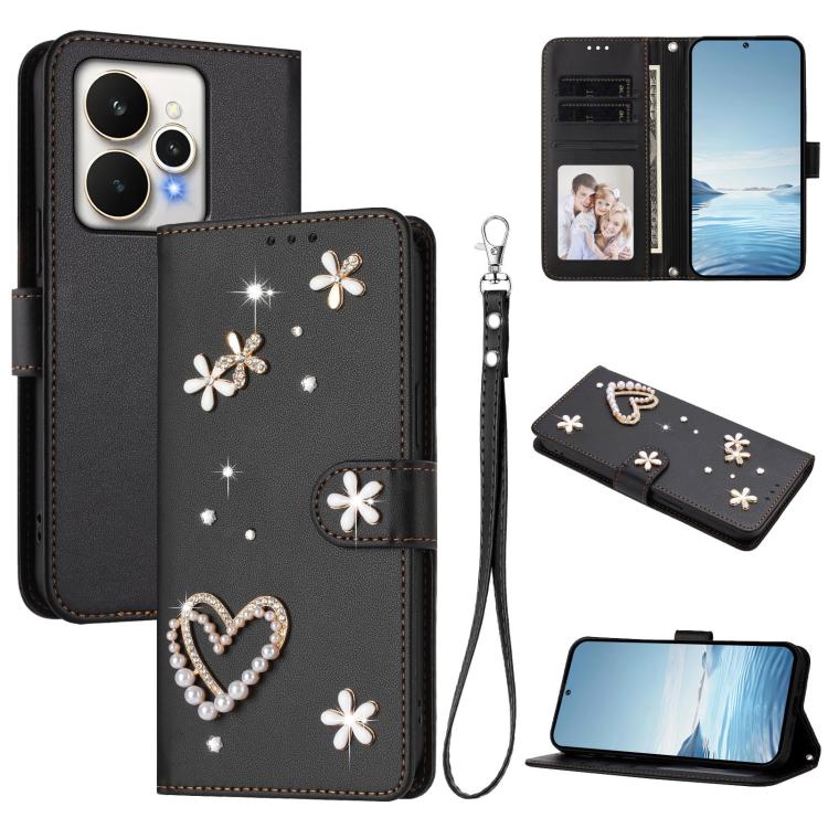 ZS01 Double-Layer Heart Floral Vegan Leather Phone Case with Wrist Strap, For Realme 16 Pro+ 5G Global, For Realme 16 Pro 5G Global, For Realme GT 8 Pro Global, For Realme P4x 5G, For Realme C71 4G India / Note 70 4G, For Realme C85 5G / 15x 5G        ...