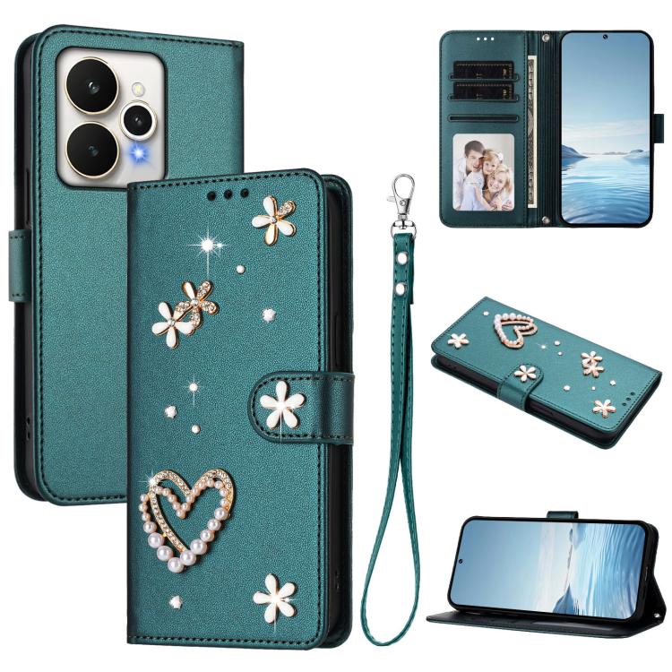 ZS01 Double-Layer Heart Floral Vegan Leather Phone Case with Wrist Strap, For Realme 16 Pro+ 5G Global, For Realme 16 Pro 5G Global, For Realme GT 8 Pro Global, For Realme P4x 5G, For Realme C71 4G India / Note 70 4G, For Realme C85 5G / 15x 5G        ...