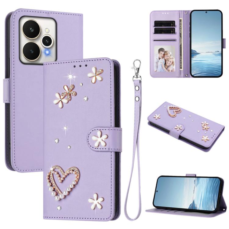 ZS01 Double-Layer Heart Floral Vegan Leather Phone Case with Wrist Strap, For Realme 16 Pro+ 5G Global, For Realme 16 Pro 5G Global, For Realme GT 8 Pro Global, For Realme P4x 5G, For Realme C71 4G India / Note 70 4G, For Realme C85 5G / 15x 5G        ...