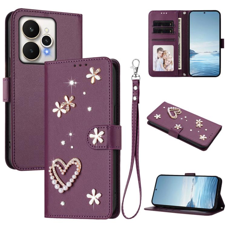 ZS01 Double-Layer Heart Floral Vegan Leather Phone Case with Wrist Strap, For Realme 16 Pro+ 5G Global, For Realme 16 Pro 5G Global, For Realme GT 8 Pro Global, For Realme P4x 5G, For Realme C71 4G India / Note 70 4G, For Realme C85 5G / 15x 5G        ...