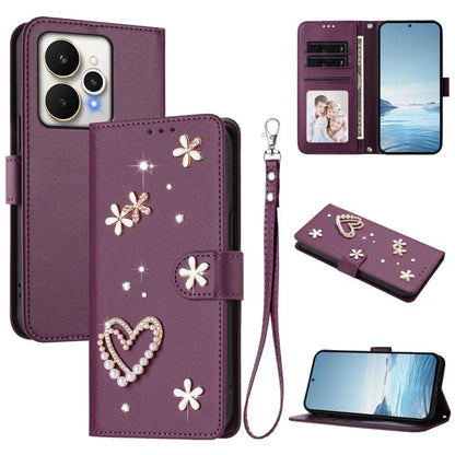 ZS01 Double-Layer Heart Floral Vegan Leather Phone Case with Wrist Strap, For Realme 16 Pro+ 5G Global, For Realme 16 Pro 5G Global, For Realme GT 8 Pro Global, For Realme P4x 5G, For Realme C71 4G India / Note 70 4G, For Realme C85 5G / 15x 5G        ...