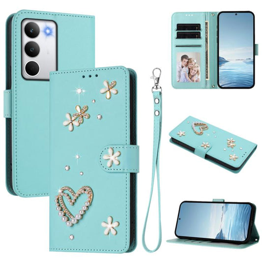 ZS01 Double-Layer Heart Floral Vegan Leather Phone Case with Wrist Strap, For Realme C71 4G Global, For Realme GT 7 5G Global / GT 7 5G India, For Realme V70 5G / 14x Global, For Realme Narzo 80 Pro / 14 Pro 5G India