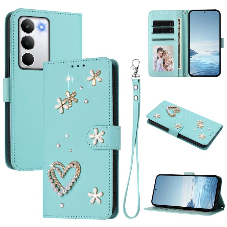 ZS01 Double-Layer Heart Floral Vegan Leather Phone Case with Wrist Strap, For Realme C71 4G Global, For Realme GT 7 5G Global / GT 7 5G India, For Realme V70 5G / 14x Global, For Realme Narzo 80 Pro / 14 Pro 5G India                                    ...