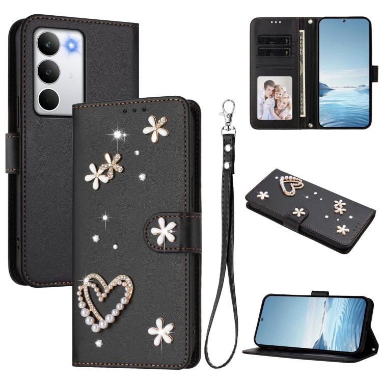 ZS01 Double-Layer Heart Floral Vegan Leather Phone Case with Wrist Strap, For Realme C71 4G Global, For Realme GT 7 5G Global / GT 7 5G India, For Realme V70 5G / 14x Global, For Realme Narzo 80 Pro / 14 Pro 5G India                                    ...
