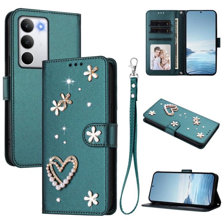ZS01 Double-Layer Heart Floral Vegan Leather Phone Case with Wrist Strap, For Realme C71 4G Global, For Realme GT 7 5G Global / GT 7 5G India, For Realme V70 5G / 14x Global, For Realme Narzo 80 Pro / 14 Pro 5G India                                    ...