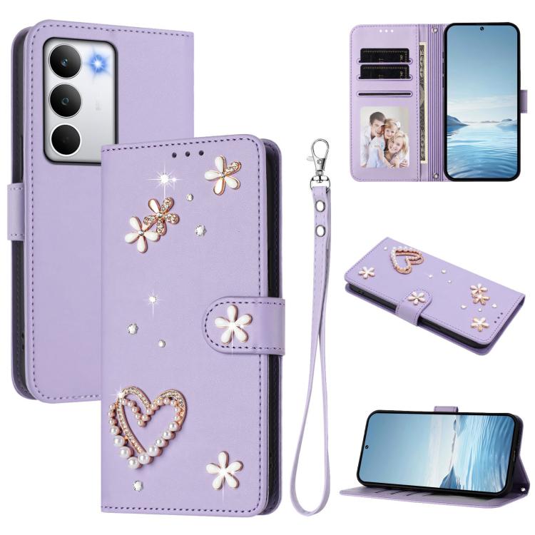 ZS01 Double-Layer Heart Floral Vegan Leather Phone Case with Wrist Strap, For Realme C71 4G Global, For Realme GT 7 5G Global / GT 7 5G India, For Realme V70 5G / 14x Global, For Realme Narzo 80 Pro / 14 Pro 5G India                                    ...