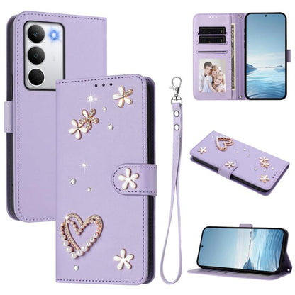 ZS01 Double-Layer Heart Floral Vegan Leather Phone Case with Wrist Strap, For Realme C71 4G Global, For Realme GT 7 5G Global / GT 7 5G India, For Realme V70 5G / 14x Global, For Realme Narzo 80 Pro / 14 Pro 5G India                                    ...