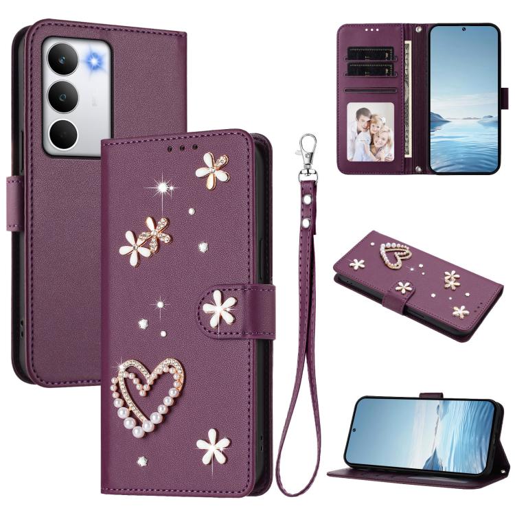 ZS01 Double-Layer Heart Floral Vegan Leather Phone Case with Wrist Strap, For Realme C71 4G Global, For Realme GT 7 5G Global / GT 7 5G India, For Realme V70 5G / 14x Global, For Realme Narzo 80 Pro / 14 Pro 5G India                                    ...