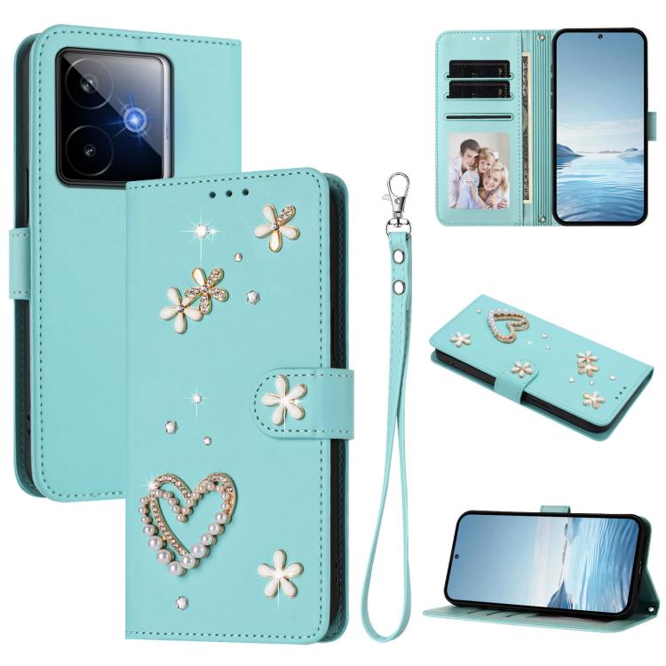 ZS01 Double-Layer Heart Floral Vegan Leather Phone Case with Wrist Strap, For Realme C71 4G Global, For Realme GT 7 5G Global / GT 7 5G India, For Realme V70 5G / 14x Global, For Realme Narzo 80 Pro / 14 Pro 5G India                                    ...