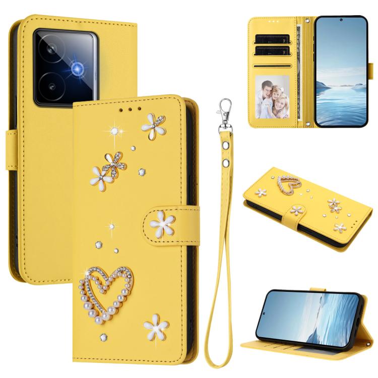 ZS01 Double-Layer Heart Floral Vegan Leather Phone Case with Wrist Strap, For Realme C71 4G Global, For Realme GT 7 5G Global / GT 7 5G India, For Realme V70 5G / 14x Global, For Realme Narzo 80 Pro / 14 Pro 5G India                                    ...