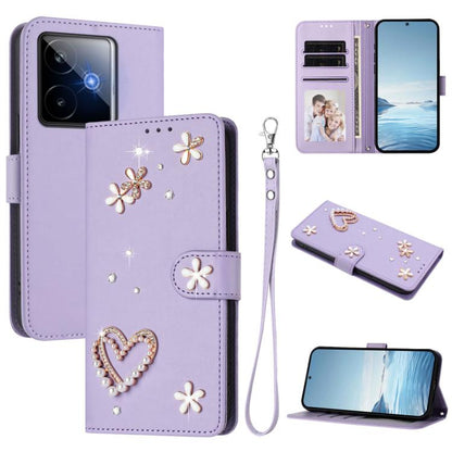 ZS01 Double-Layer Heart Floral Vegan Leather Phone Case with Wrist Strap, For Realme C71 4G Global, For Realme GT 7 5G Global / GT 7 5G India, For Realme V70 5G / 14x Global, For Realme Narzo 80 Pro / 14 Pro 5G India                                    ...