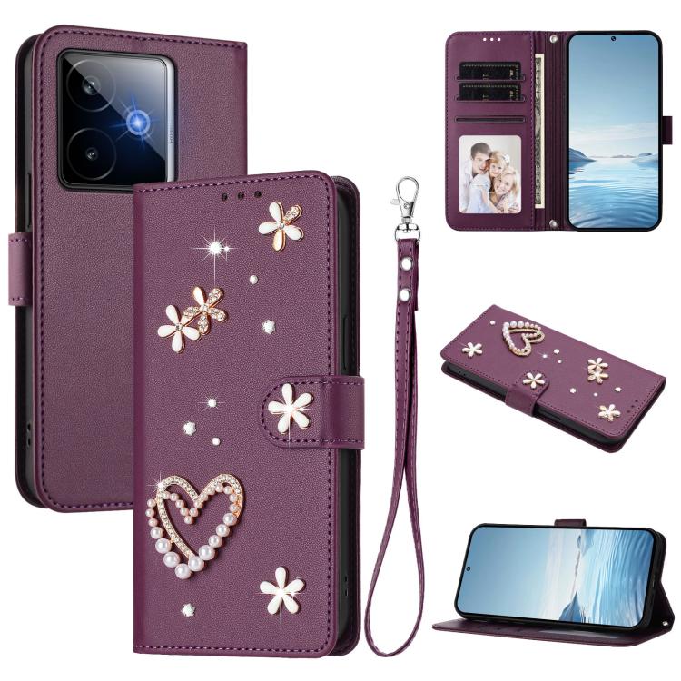 ZS01 Double-Layer Heart Floral Vegan Leather Phone Case with Wrist Strap, For Realme C71 4G Global, For Realme GT 7 5G Global / GT 7 5G India, For Realme V70 5G / 14x Global, For Realme Narzo 80 Pro / 14 Pro 5G India                                    ...