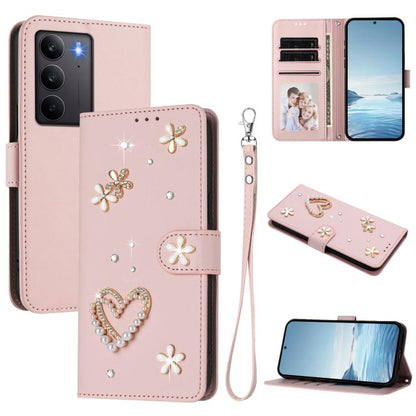 ZS01 Double-Layer Heart Floral Vegan Leather Phone Case with Wrist Strap, For Realme C71 4G Global, For Realme GT 7 5G Global / GT 7 5G India, For Realme V70 5G / 14x Global, For Realme Narzo 80 Pro / 14 Pro 5G India                                    ...