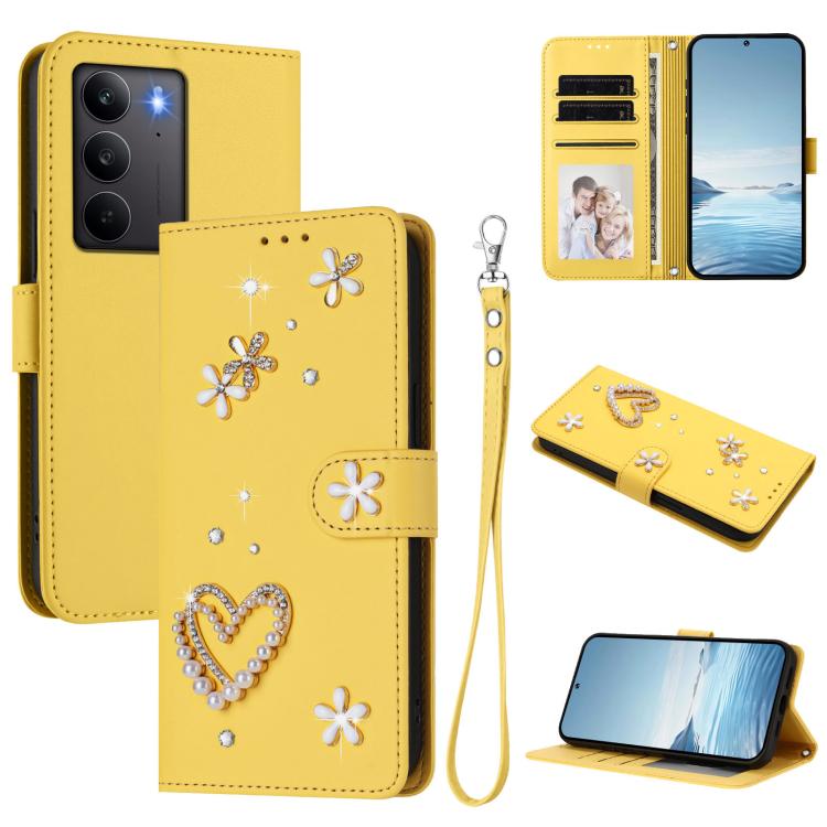 ZS01 Double-Layer Heart Floral Vegan Leather Phone Case with Wrist Strap, For Realme C71 4G Global, For Realme GT 7 5G Global / GT 7 5G India, For Realme V70 5G / 14x Global, For Realme Narzo 80 Pro / 14 Pro 5G India                                    ...