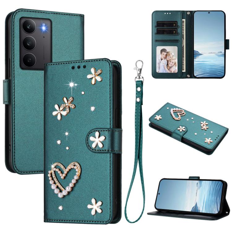 ZS01 Double-Layer Heart Floral Vegan Leather Phone Case with Wrist Strap, For Realme C71 4G Global, For Realme GT 7 5G Global / GT 7 5G India, For Realme V70 5G / 14x Global, For Realme Narzo 80 Pro / 14 Pro 5G India                                    ...