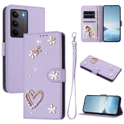 ZS01 Double-Layer Heart Floral Vegan Leather Phone Case with Wrist Strap, For Realme C71 4G Global, For Realme GT 7 5G Global / GT 7 5G India, For Realme V70 5G / 14x Global, For Realme Narzo 80 Pro / 14 Pro 5G India                                    ...