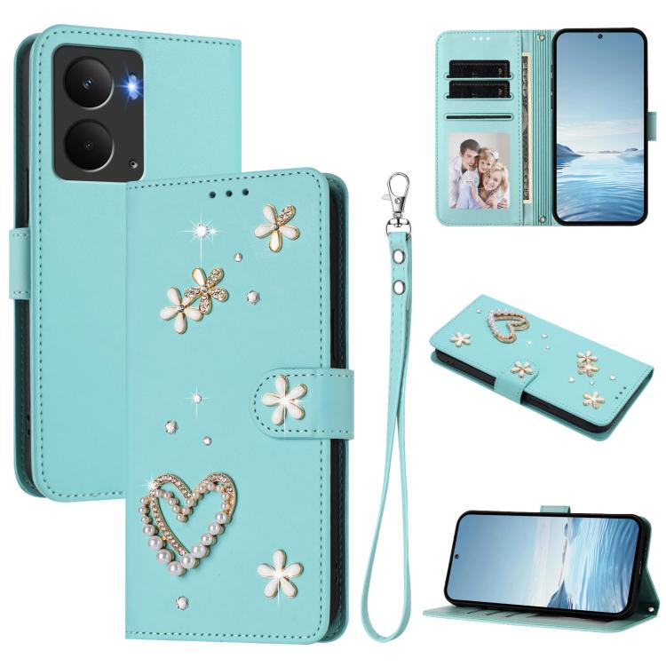 ZS01 Double-Layer Heart Floral Vegan Leather Phone Case with Wrist Strap, For Realme C71 4G Global, For Realme GT 7 5G Global / GT 7 5G India, For Realme V70 5G / 14x Global, For Realme Narzo 80 Pro / 14 Pro 5G India                                    ...