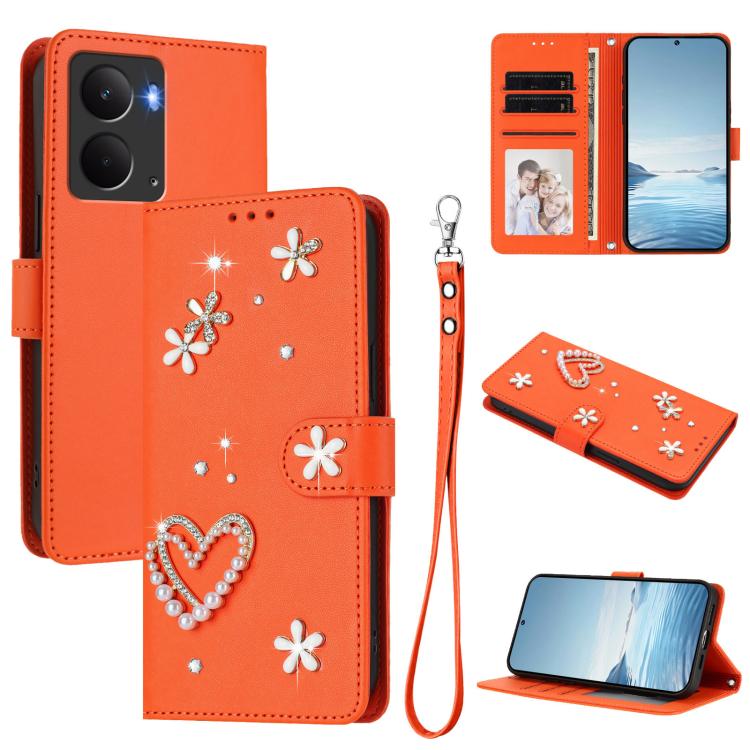 ZS01 Double-Layer Heart Floral Vegan Leather Phone Case with Wrist Strap, For Realme C71 4G Global, For Realme GT 7 5G Global / GT 7 5G India, For Realme V70 5G / 14x Global, For Realme Narzo 80 Pro / 14 Pro 5G India                                    ...