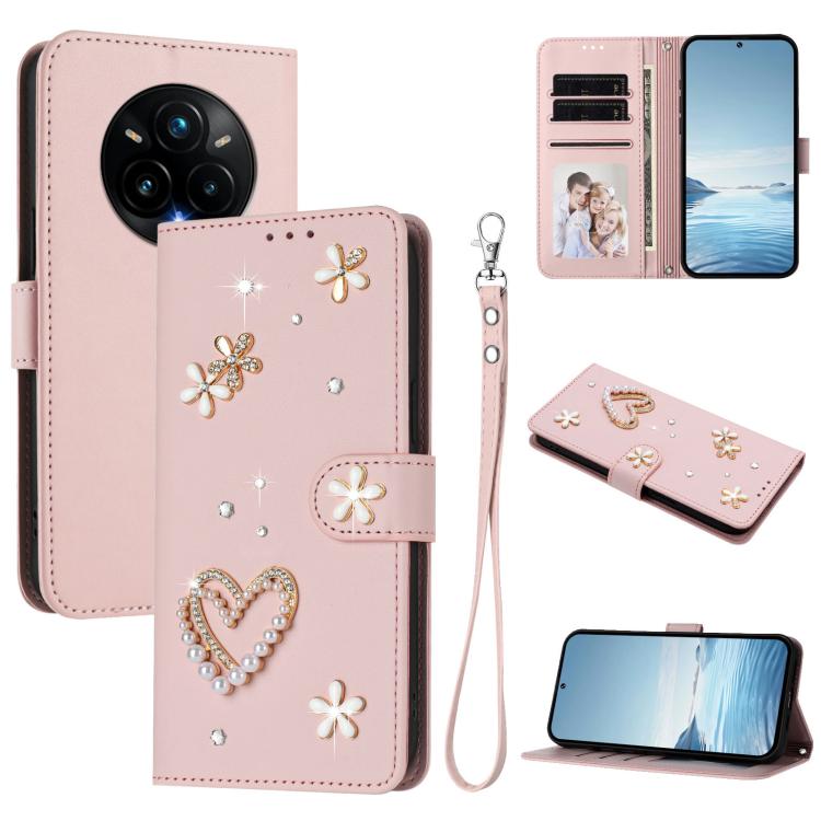 ZS01 Double-Layer Heart Floral Vegan Leather Phone Case with Wrist Strap, For Realme C71 4G Global, For Realme GT 7 5G Global / GT 7 5G India, For Realme V70 5G / 14x Global, For Realme Narzo 80 Pro / 14 Pro 5G India                                    ...