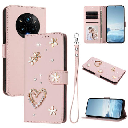 ZS01 Double-Layer Heart Floral Vegan Leather Phone Case with Wrist Strap, For Realme C71 4G Global, For Realme GT 7 5G Global / GT 7 5G India, For Realme V70 5G / 14x Global, For Realme Narzo 80 Pro / 14 Pro 5G India                                    ...