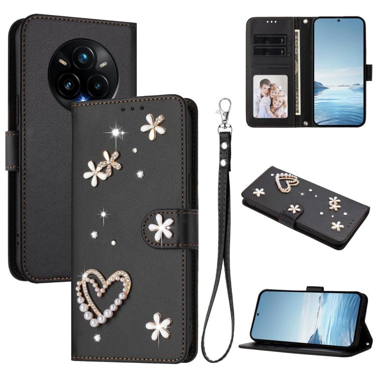 ZS01 Double-Layer Heart Floral Vegan Leather Phone Case with Wrist Strap, For Realme C71 4G Global, For Realme GT 7 5G Global / GT 7 5G India, For Realme V70 5G / 14x Global, For Realme Narzo 80 Pro / 14 Pro 5G India                                    ...