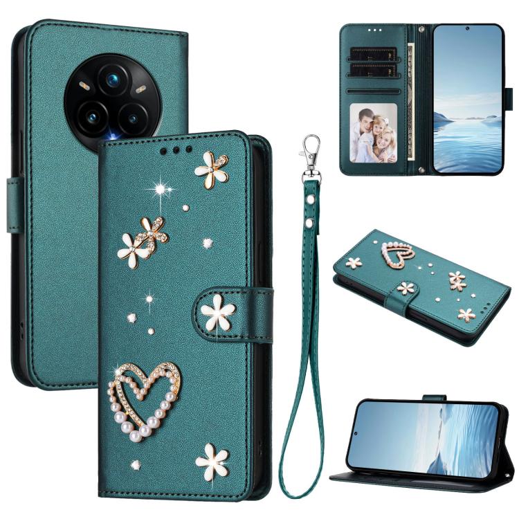 ZS01 Double-Layer Heart Floral Vegan Leather Phone Case with Wrist Strap, For Realme C71 4G Global, For Realme GT 7 5G Global / GT 7 5G India, For Realme V70 5G / 14x Global, For Realme Narzo 80 Pro / 14 Pro 5G India                                    ...