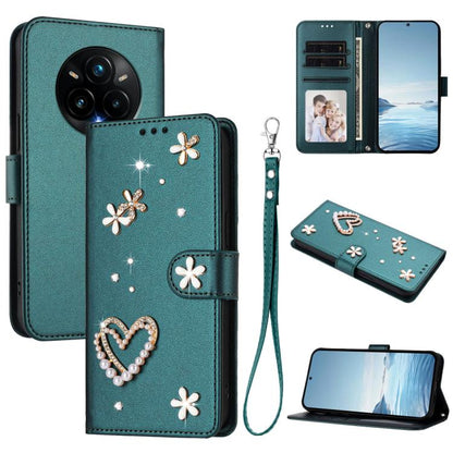 ZS01 Double-Layer Heart Floral Vegan Leather Phone Case with Wrist Strap, For Realme C71 4G Global, For Realme GT 7 5G Global / GT 7 5G India, For Realme V70 5G / 14x Global, For Realme Narzo 80 Pro / 14 Pro 5G India                                    ...