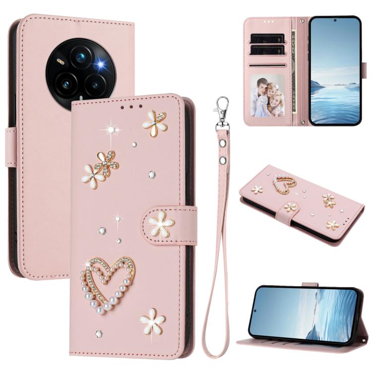 ZS01 Double-Layer Heart Floral Vegan Leather Phone Case with Wrist Strap, For Realme C71 4G Global, For Realme GT 7 5G Global / GT 7 5G India, For Realme V70 5G / 14x Global, For Realme Narzo 80 Pro / 14 Pro 5G India                                    ...