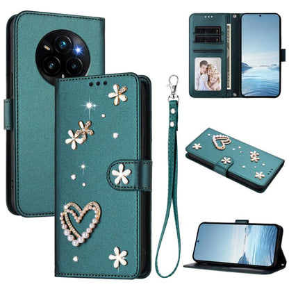 ZS01 Double-Layer Heart Floral Vegan Leather Phone Case with Wrist Strap, For Realme C71 4G Global, For Realme GT 7 5G Global / GT 7 5G India, For Realme V70 5G / 14x Global, For Realme Narzo 80 Pro / 14 Pro 5G India                                    ...