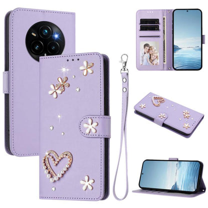ZS01 Double-Layer Heart Floral Vegan Leather Phone Case with Wrist Strap, For Realme C71 4G Global, For Realme GT 7 5G Global / GT 7 5G India, For Realme V70 5G / 14x Global, For Realme Narzo 80 Pro / 14 Pro 5G India                                    ...