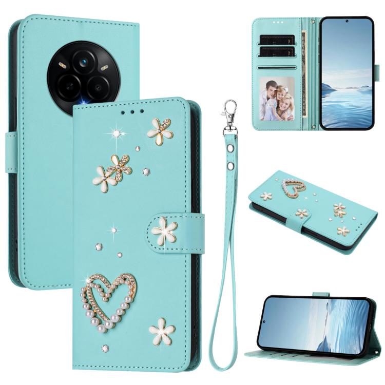 ZS01 Double-Layer Heart Floral Vegan Leather Phone Case with Wrist Strap, For Realme C71 4G Global, For Realme GT 7 5G Global / GT 7 5G India, For Realme V70 5G / 14x Global, For Realme Narzo 80 Pro / 14 Pro 5G India                                    ...