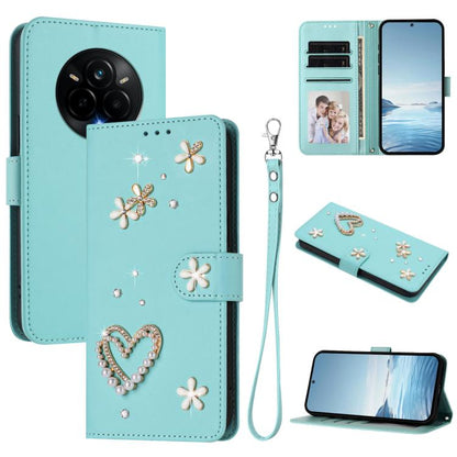 ZS01 Double-Layer Heart Floral Vegan Leather Phone Case with Wrist Strap, For Realme C71 4G Global, For Realme GT 7 5G Global / GT 7 5G India, For Realme V70 5G / 14x Global, For Realme Narzo 80 Pro / 14 Pro 5G India                                    ...