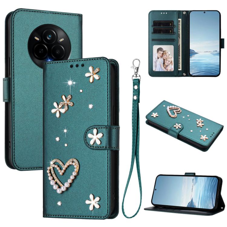 ZS01 Double-Layer Heart Floral Vegan Leather Phone Case with Wrist Strap, For Realme C71 4G Global, For Realme GT 7 5G Global / GT 7 5G India, For Realme V70 5G / 14x Global, For Realme Narzo 80 Pro / 14 Pro 5G India                                    ...