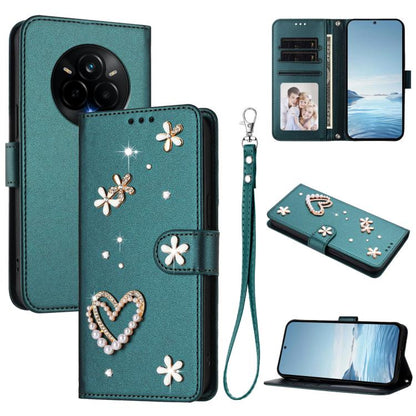 ZS01 Double-Layer Heart Floral Vegan Leather Phone Case with Wrist Strap, For Realme C71 4G Global, For Realme GT 7 5G Global / GT 7 5G India, For Realme V70 5G / 14x Global, For Realme Narzo 80 Pro / 14 Pro 5G India                                    ...